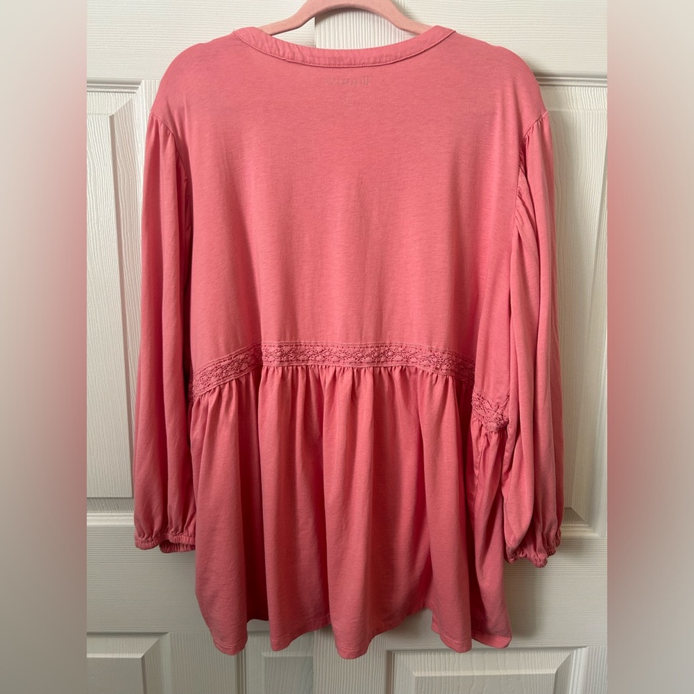 Roaman's Pink Lace Accent Balloon Sleeves Top 22/24-1x - Picture 3 of 5